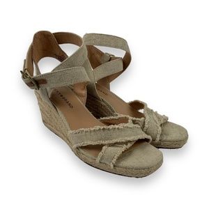 Lucky Brand Beige Platform Buckle Strap Myghan Round Toe Wedge Espadrille